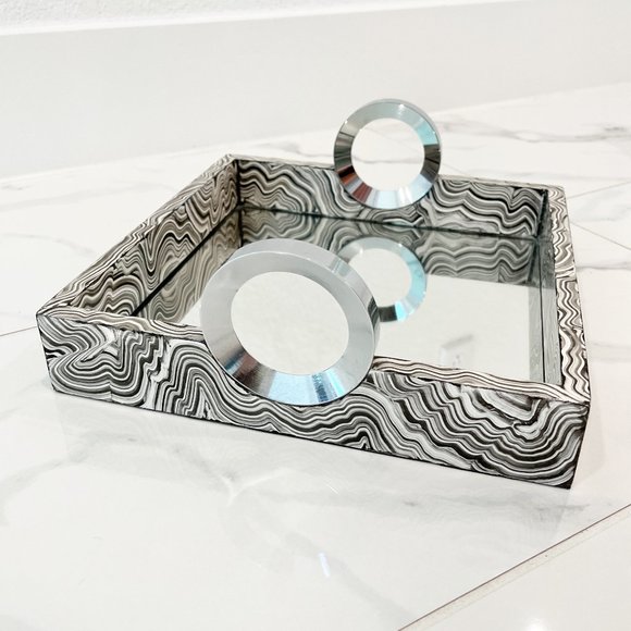 Other - Square Black White Silver Geometric Contemporary Design Tray